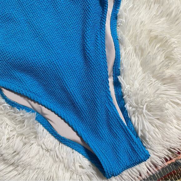 SHADE & SHORE • Blue One Shoulder One Piece Swimsuit Swimwear - Picture 4 of 7